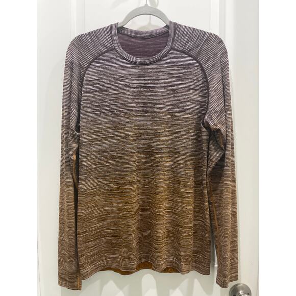 Lululemon Men Dark Adobe Brown Gold Ombre Metal Vent Tech LS Long Sleeve Shirt M - Picture 2 of 7
